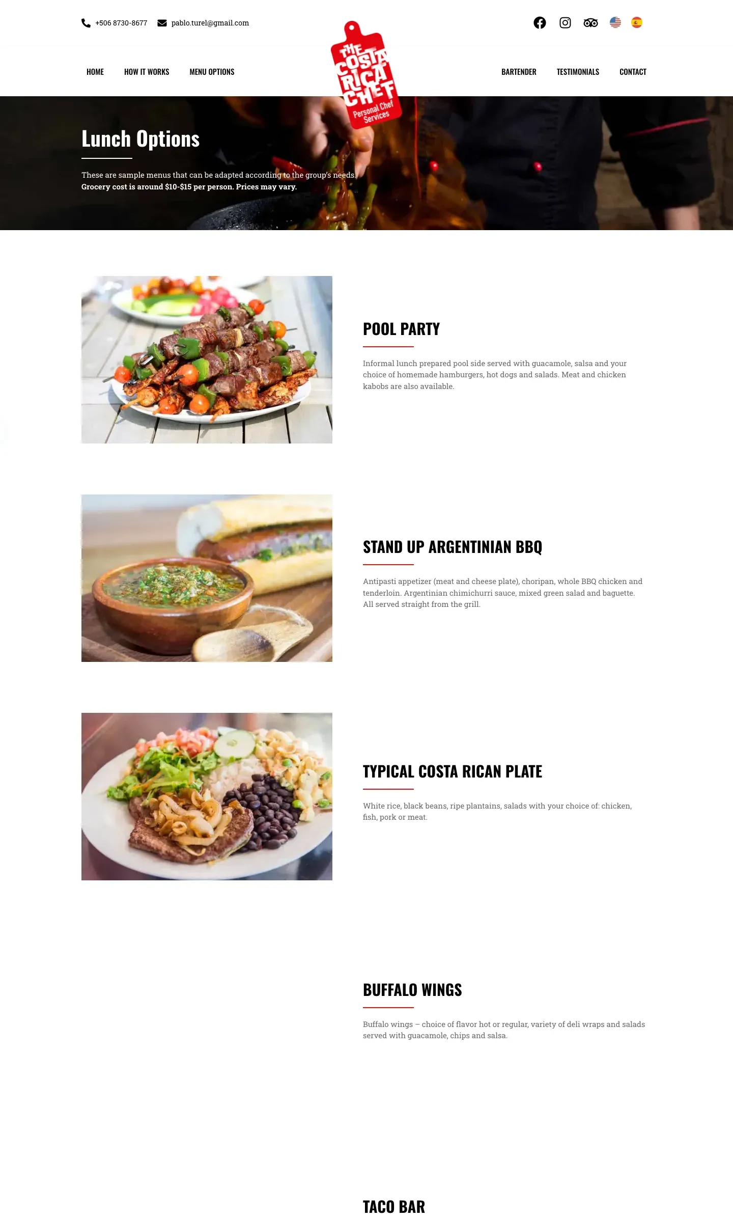 Página Lunch options